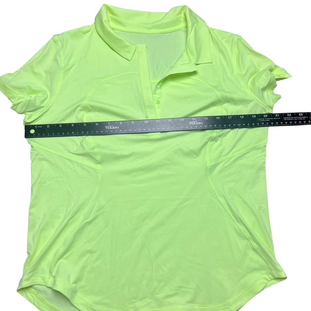 Lululemon Womens Neon Lime Green Short Sleeve Golf Tennis Polo Shirt Sz L XL - Picture 5 of 6